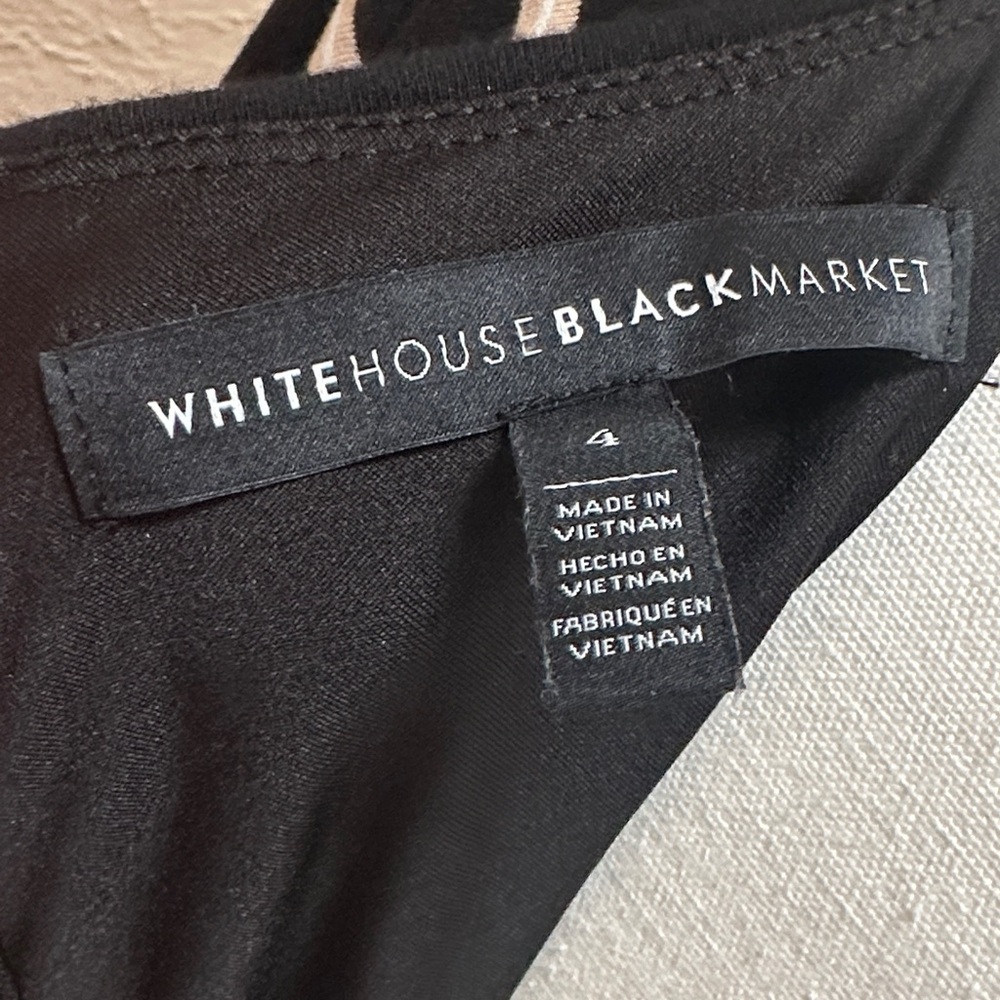 White House Black Market Black White Tan Striped Long Sleeve Dress Size 4 - Picture 2 of 11